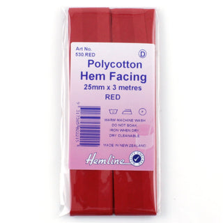 Hemline Bias Hem Facing 25mm Red x 3m
