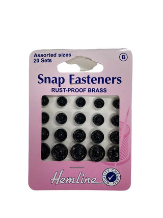 Hemline Snap Fast Black Assorted 20 Sets