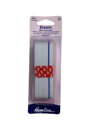 Hemline Elastic Men's Underwear Woven 30mm x 1.2m White With Blue Stripe
