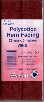 Hemline Bias Hem Facing 25mm Wine x 3m