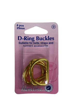 Hemline Buckle D Rings 25mm 4pc Gold 