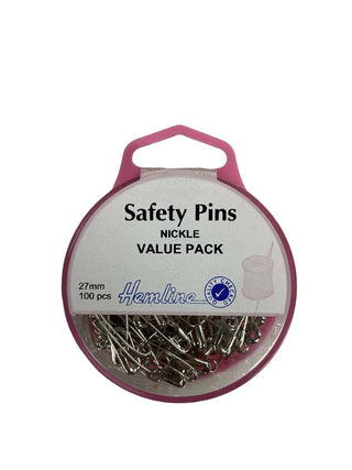 Hemline Pins Safety Nickle 27mm 100 pack size 0