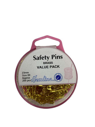 Hemline Pins Safety Brass 23mm 200 Pack Size 00