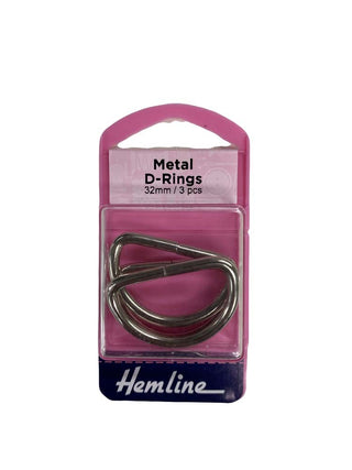 Hemline Buckle D Rings 32mm 3pc Nickel