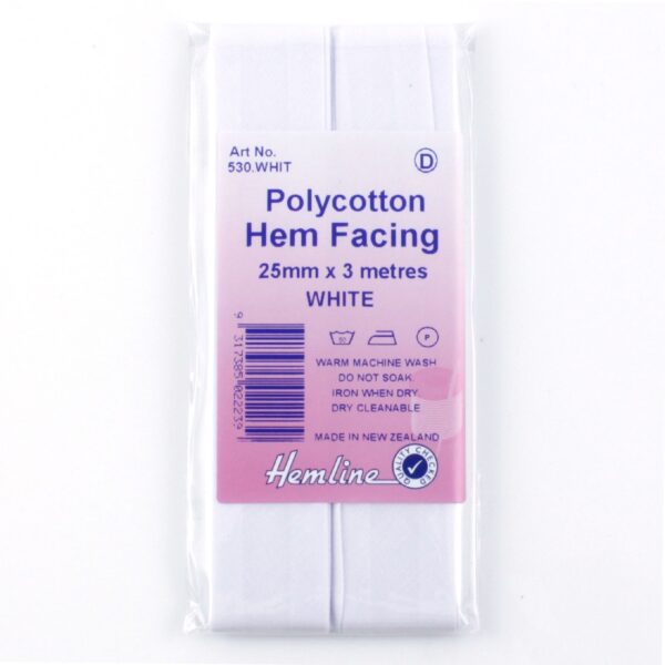 Hemline Bias Hem Facing 25mm White x 3m